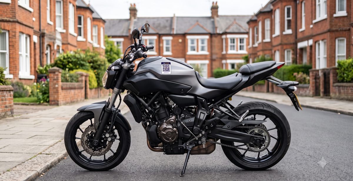 Motorbike with TapReach sticker for emergencies